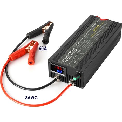 Chargeur de batterie lithium 14,6V 50A, courant réglable, trois étapes de charge (1/2)
