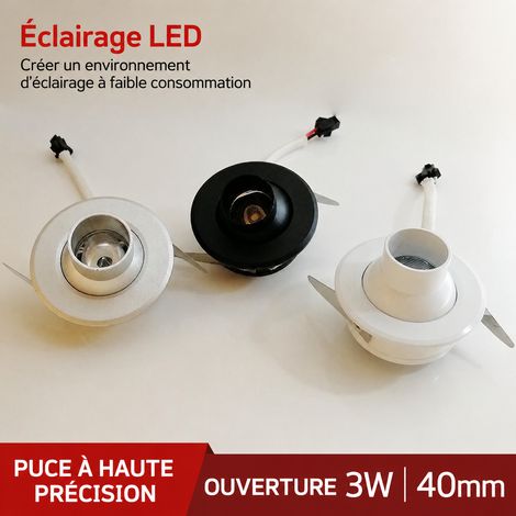Mini spot LED encastrable 3W boîtier blanc blanc pur 6000K puce Bridgelux perçage 41 mm blanc 6000k réf 2653 18 g – Livraison gratuite (1/5)