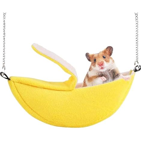 Hamster Warm House Hammock Cage for Small Animals Plush Bed Hanging Sleeping Cage Nest for Rats, Ferrets, Chinchillas, Gerbils, Yellow (1/5)