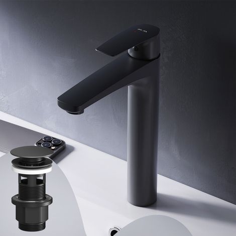 AM.PM Waschtischarmatur Hoch Schwarz Wasserhahn Bad Waschbecken Armatur Einhebelmischer Badarmatur Mischbatterie für Badezimmer Aufsatzwaschbecken (1/5)