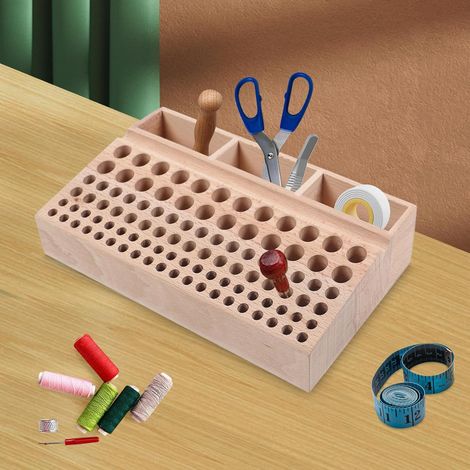 Porte-outils en cuir avec 98 trous - Organiseur pour travaux manuels - Outils de poinçonnage pour le travail du cuir - Outils de poinçonnage pour ranger des perforatrices, des clous, des outils en (1/5)
