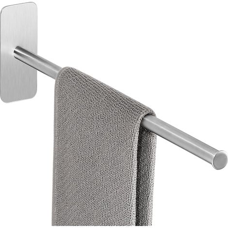 Porte Serviette sans Perçage pour Salle de Bain, Support Serviette Auto-Adhésif en SUS304 Acier Inoxydable, Barre Simple Design Minimaliste pour Salle de Bain Toilette Cuisine, 40CM Brossé (1/5)