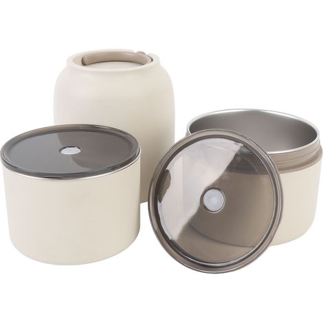 Gamelle Ronde Isotherme Acier Inoxydable 304 Boîte à Déjeuner Nomade Récipient Thermique Voyage Bureau Beige (1/5)