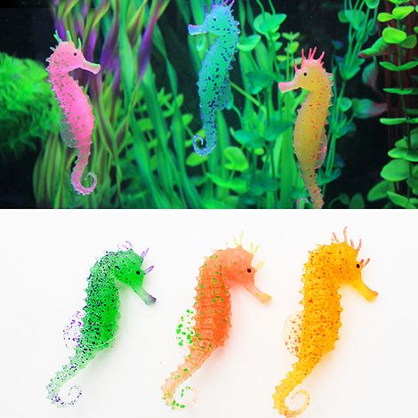 Décoration Aquarium Silicone Hippocampe Lumineux Nuit 3 Pièces - Rose Orange Vert - AUTRES (1/3)