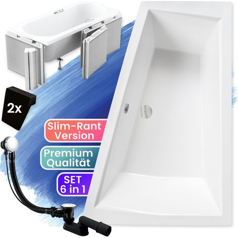 Badewanne Eckbadewanne 180x125 Rechts mit Styroporverkleidung, Ablauf & Füße GRATIS - Komplettset 4in1 Original Acryl Wanne - BADLAND INTIMA SLIM