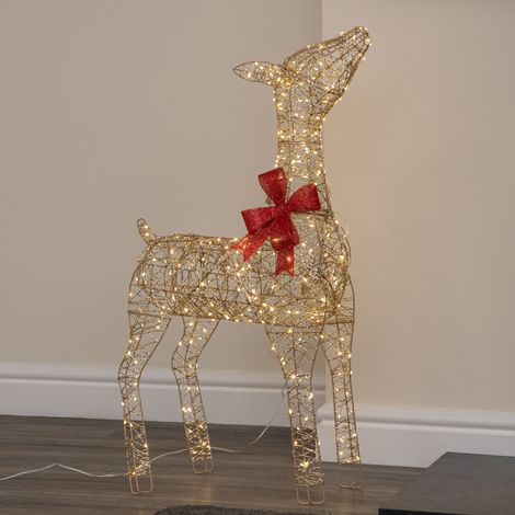 90cm Light up Gold Twist Christmas Standing Reindeer with 300 LEDs (1/5)