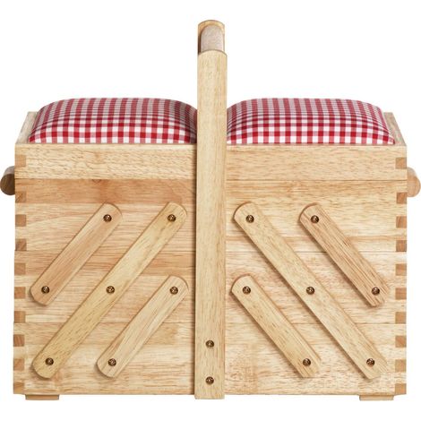 Prym - Scatola da cucito in legno chiaro naturale con parte superiore in tessuto - formato medio - 36 x 30 x 19 cm - 612547