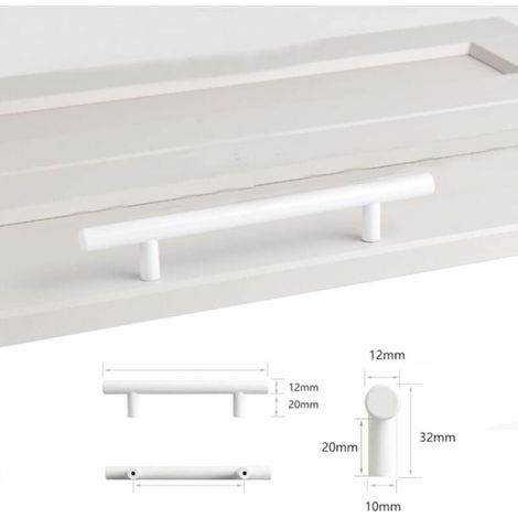 Lot de 4 poignées de meuble, entraxe 96 mm, blanches, Ø 12 mm (1/5)