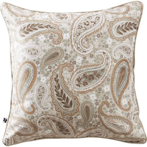 Coussin déhoussable 50x50cm velours imprimé cachemire coloris beige - VALESIA