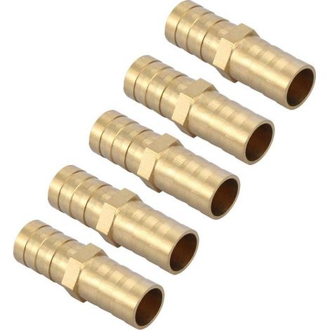 Connecteur Droit Barbelé, Adaptateur de Tuyau Droit Bidirectionnel Laiton Raccord de Tuyau Raccord de Jonction Tube Raccord 6/8/10/12/14/16/20mm(12mm 5pcs) (1/5)