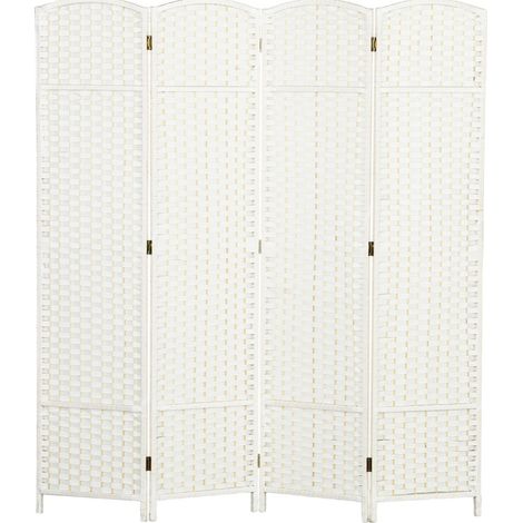 Paravent pliable 4 panneaux en bois de pin et tissu polypropylène blanc, 160 x 170 cm (1/5)