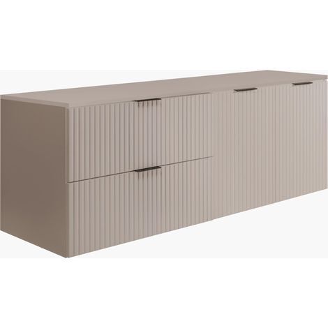 Set da bagno: mobile con cassetti e mobile con ante 57×46×160 cm, colore: cashmere, maniglia nera (1/5)