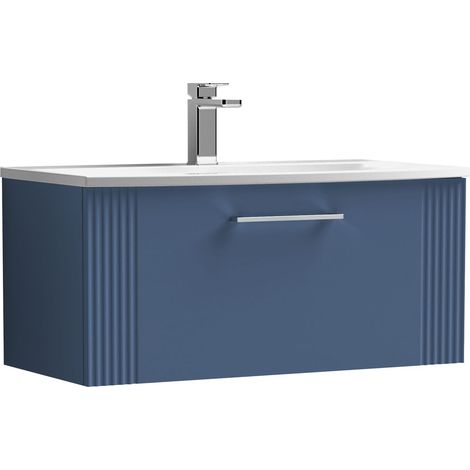 Belvide Partial Fluted 1 Drawer Wall Hung Vanity Unit with 1 Tap Hole Curved Basin- 800mm - Satin Blue (1/4)