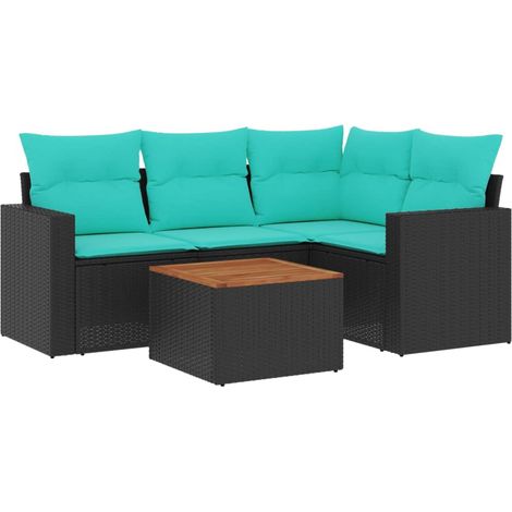 Set de sofás de jardín 5 pzas con cojines ratán sintético negro vidaXL (1/5)