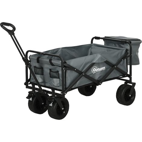Chariot jardin avec sac isotherme pliable cadre acier charge max 100 kg 113 x 57 x 77-100 cm gris foncé (1/4)