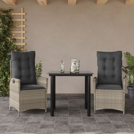 vidaXL Set Pranzo da Giardino 3pz con Cuscini Grigio Chiaro Polyrattan (1/5)
