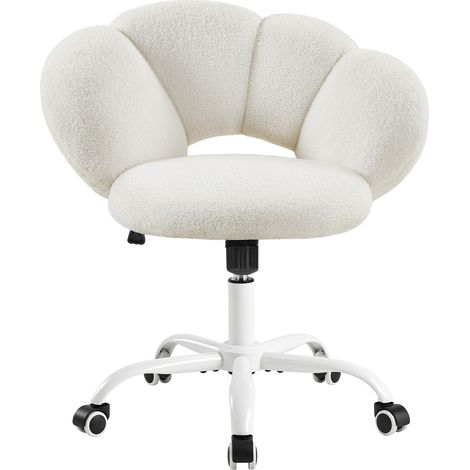 Homevive Silla de Escritorio Tapizada en Bucle Silla Giratoria de Tocador con Respaldo de Nube y Altura Ajustable, para Dormitorio, Oficina y Vestidor, Blanco (1/5)