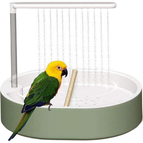 1 Douche pour oiseaux, circulation automatique 31,8x25cm, pompe USB silencieuse, perchoirs hêtre, cage perroquet