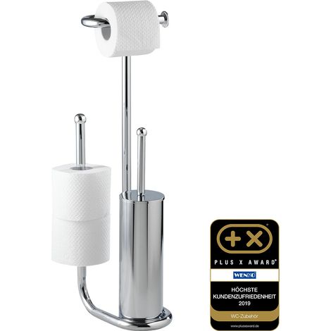 Wenko – Stand WC-Porte brosse sur pied 3 en 1 – Acier chromé – Porte-papier toilette et rouleau – Dimensions 23 x 62 cm – Tête de brosse Ø 7,5 cm (1/5)
