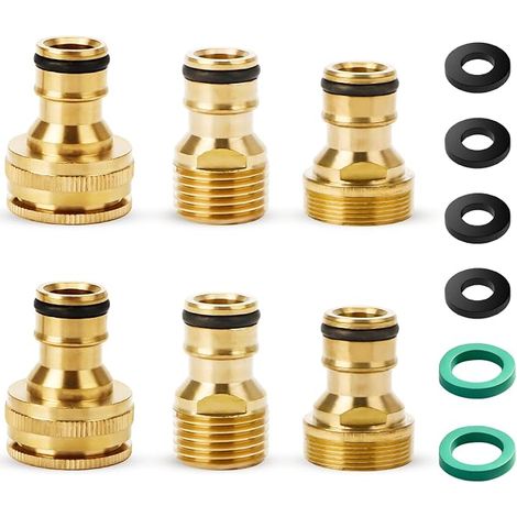 Raccords Rapides en Laiton pour Tuyau D'Arrosage 1/2" Et 3/4" 6 Pièces (1/4)