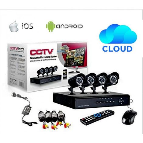KIT VIDEOSORVEGLIANZA 4 TELECAMERA INFRAROSSI + DVR + ALIMENTATORE + CAVETTERIA