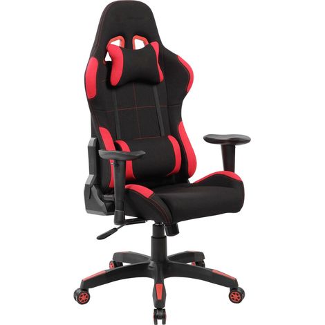 Dmora - Silla gaming Daren, Sillón gaming adulto, Silla de escritorio, 57x72h124/134 cm, Negro y Rojo
