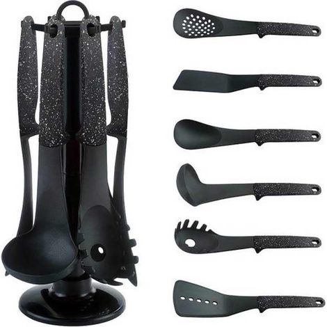 Set Mestoli da Cucina 7 Pz Per Uso Alimentare Cucchiaio Spatola Mestolo Resistenti al Calore Antiaderenti Casa Accessori Antiaderente (Nero) (1/3)