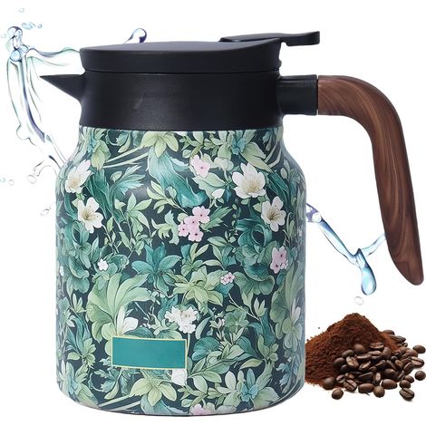 Théière vintage à motif floral - 1000 ml - Thermos - Avec infuseur à thé - Avec motif floral vintage - Pour la maison, appartement (vert) (1/5)