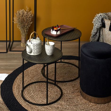 Table D'Appoint Gigogne - HOME DECO FACTORY - MIRAGE - Métal Martelé - Noir et Or (1/5)