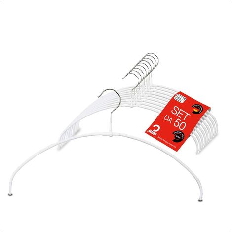 MAWA Grucce Appendiabiti Light, Set di 50 Grucce Salvaspazio e Antiscivolo, Ideali per T-Shirt, Top e Maglioni Leggeri, Gancio Girevole 360°, 40 cm, Bianco (1/5)