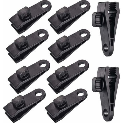 10 Sets of Tarp Clips, Tent Clips, Awning Clips, Tarp Clamps, Tent Clips, for Car Tents, Tarps, Awnings, Camping, Black (1/5)