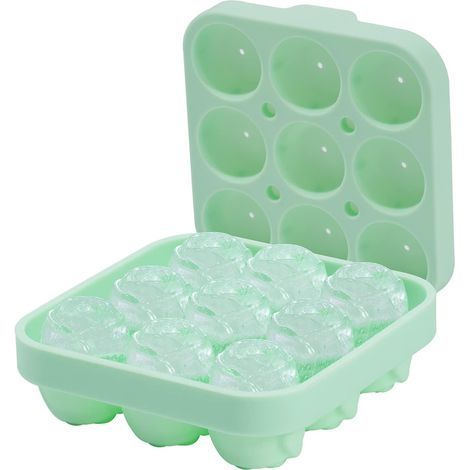 ® Silicone Ice Cube Mold - 9 Compartments - With Lid - Ball With Lid - Ice Cube Tray - BPA Free - For Whiskey, Cocktails, Ice, Ice Cubes - Pink (Green) (1/5)