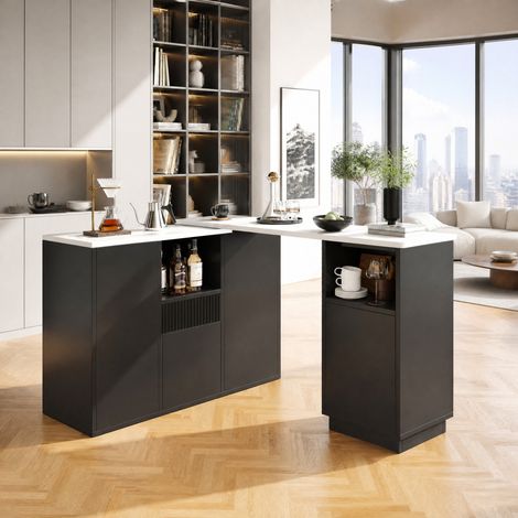 Îlot de cuisine 210x30x100,9 cm en MDF noir, avec rangement, moderne pour salon FloraGrace (1/5)