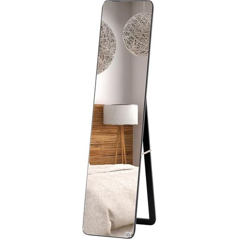 SPECCHIO DA TERRA E DA PARETE CON STRUTTURA IN LEGNO E SUPPORTO PIEGHEVOLE. 37X43X156CM. NERO