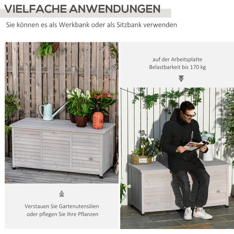 Armoire de jardin résistante à l'eau en pin, grand rangement extérieur, meuble de terrasse robuste, 127 x 56 x 60 cm, gris. (1/5)
