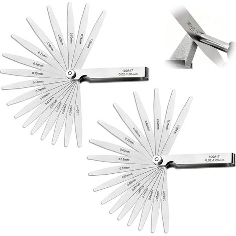 2 PCS 17 étriers en acier inoxydable de haute précision, Jeu de Calibre d’Épaisseur 0,02 à 1,00 mm, Outil de Mesure Précis pour Mécanique Automobile Bougies Soupapes Freins (1/5)