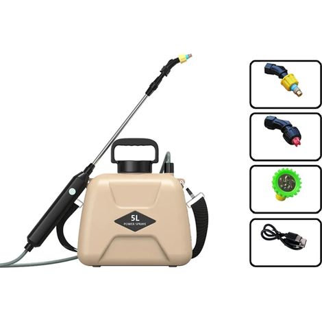 Arroseur électrique (Jaune électrique) 5 L avec pistolet de pulvérisation, batterie 2400 mAh, brumisateur automatique pour plantes de jardin, rechargeable par USB (1/5)