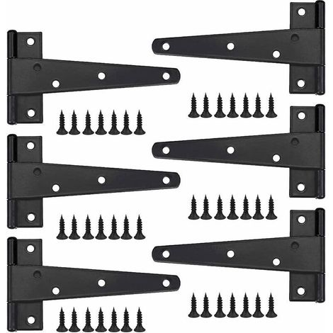 Charniere Porte Lourde 6pcs, Charniere Porte 6 Pouces, Charnière en T Noires, Charniere Plate Inox Charnières de Portes en Fer Charnières Robustes pour Portes, Fenêtres, Abris de Jardin (1/5)