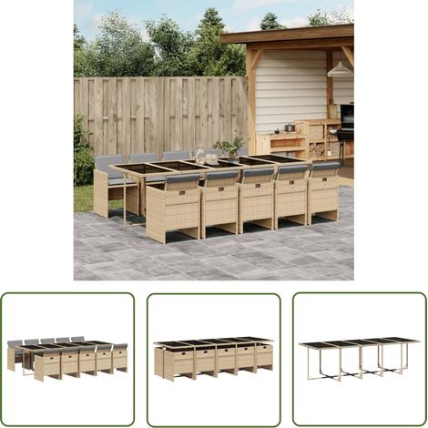The Living Store 11-tlg. Garten-Essgruppe mit Kissen Beigemischung Poly Rattan - Gartentisch - Gartenmöbel Set - Essgruppe - Outdoor Möbel - Terrassenmöbel (1/5)