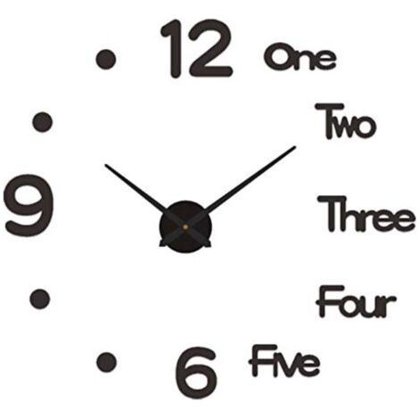 DIY Pendule Murales，Taille:30cm，Pendule Murale de Mode Moderne Horloge Murale sans Cadre 3D Miroir Autocollant Décoration de La Maison Horloge Murale Muette(Noir) (1/5)