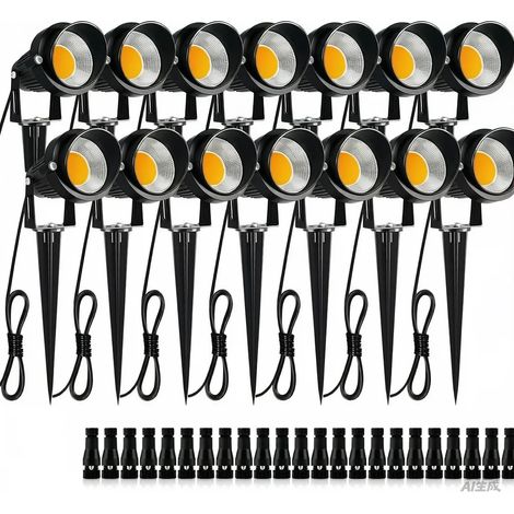 (6 spots LED basse tension 10 W, 1000 lm, 1000 lm, câble de 1 mètre, lumière naturelle 4000K) avec connecteurs, éclairage paysager avec fil de 1 mètre et connecteurs. Projecteurs extérieurs 12 V pour (1/5)