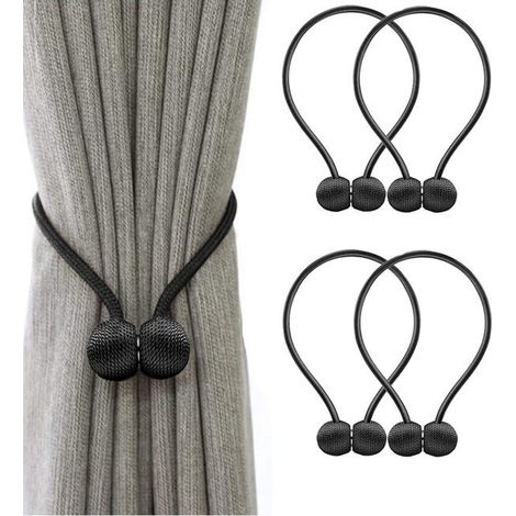 Correas magnéticas para cortinas con hebilla, presilla para casco, longitud total 48 cm (negro) (1/5)