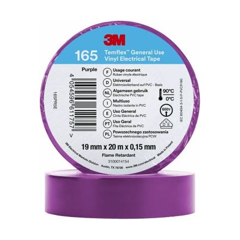 Ruban isolant 3M Temflex 165 en Vinyle Pourpre 20m x 19mm x 0.152mm ( Prix pour 1 )