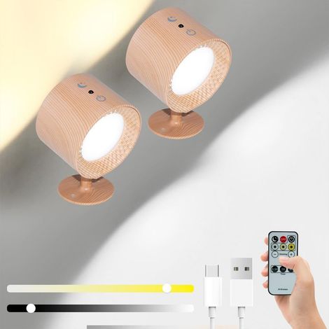 Applique éclairage double face murale USB, rotation à 360°, rechargeable, 3 températures de couleur (grain de bois, 2 pièces) (1/5)