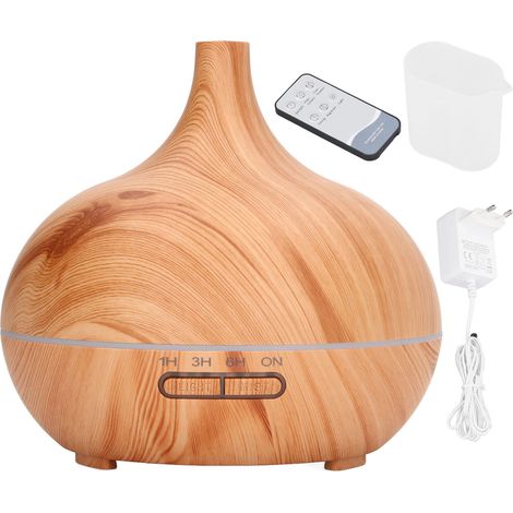 Diffuseur d'aromathérapie 400ml, bois grain, LED colorées, silencieux, télécommande, 100-240V prise UE (1/5)