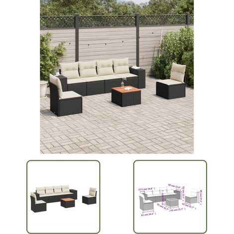 The Living Store Salon de jardin 7 pcs avec coussins noir résine tressée - Salon De Jardin - Meuble Extérieur - Set Salon - Résine Tressée - Rotin Synthétique (1/3)