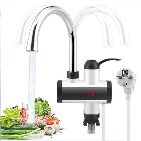 Elektrischer Wasserhahn mit Durchlauferhitzer, 3300 W, elektrischer Wasserhahn mit flexiblem Auslauf und LCD Temperaturanzeige, um 360 Grad drehb (1/5)
