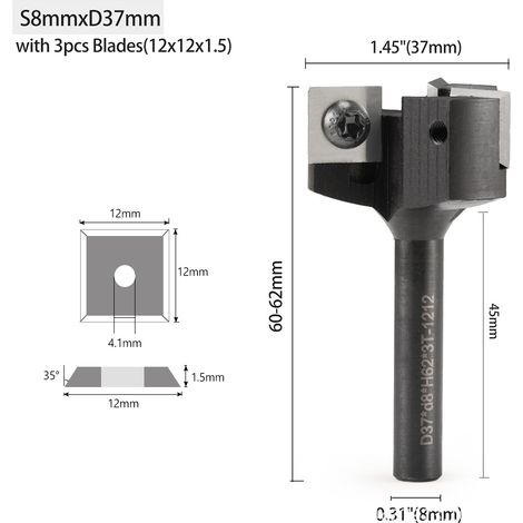 Rabot à trois lames, un outil de finition de surface de qualité professionnelle, adapté au lissage et au nivellement (S8mmD37mm).