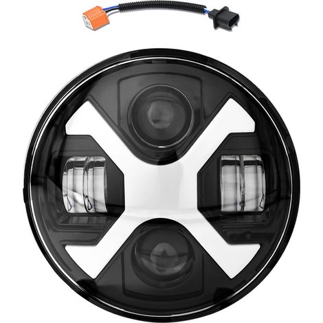 Phare LED rond, phare de moto de 7 pouces avec faisceau haut/bas blanc, DRL, clignotant ambre, classé IP67