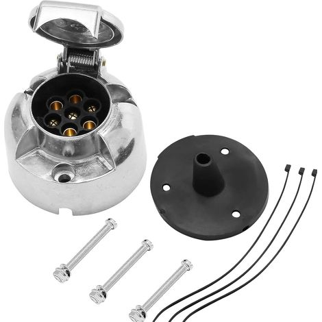 12V Métal fiche Prise remorque 7Broches, Prise Attelage 7 Broches Femelle Étanche Connecteur,Montage Boulon Écrou Support de prise CaoutchoucÉtanche Joint pour RV caravane Tracteur Camion Van (1/5)